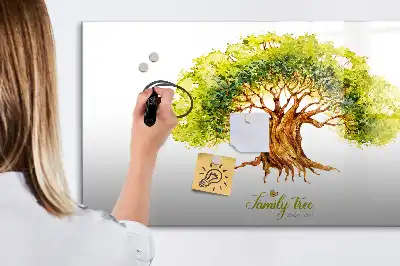 Magnetic glass dry erase board family tree design