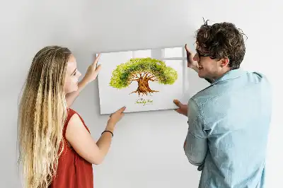 Magnetic glass dry erase board family tree design