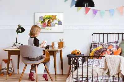 Magnetic glass dry erase board family tree design