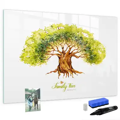 Magnetic glass dry erase board family tree design