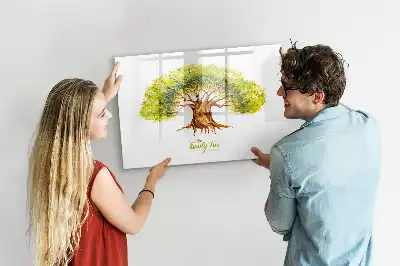 Magnetic glass dry erase board family tree design