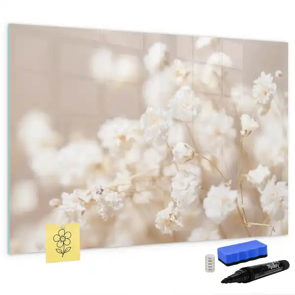 Magnetic marker board with small white flowers design