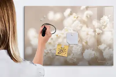 Magnetic marker board with small white flowers design