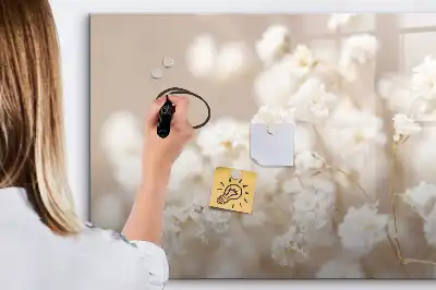 Magnetic marker board with small white flowers design