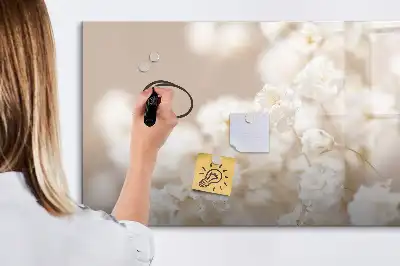 Magnetic marker board with small white flowers design