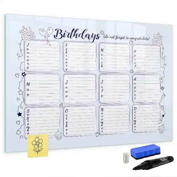 Magnetic glass dry erase board birthday card style
