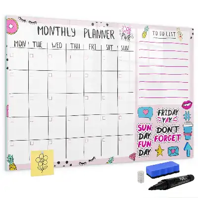 Magnetic glass dry erase board monthly planner