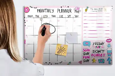 Magnetic glass dry erase board monthly planner