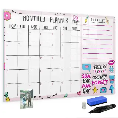 Magnetic glass dry erase board monthly planner