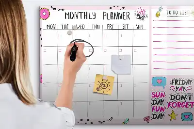 Magnetic glass dry erase board monthly planner