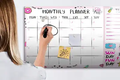 Magnetic glass dry erase board monthly planner
