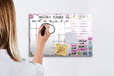 Magnetic glass dry erase board monthly planner