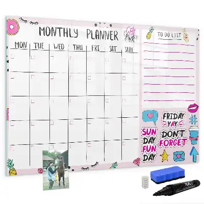 Magnetic glass dry erase board monthly planner