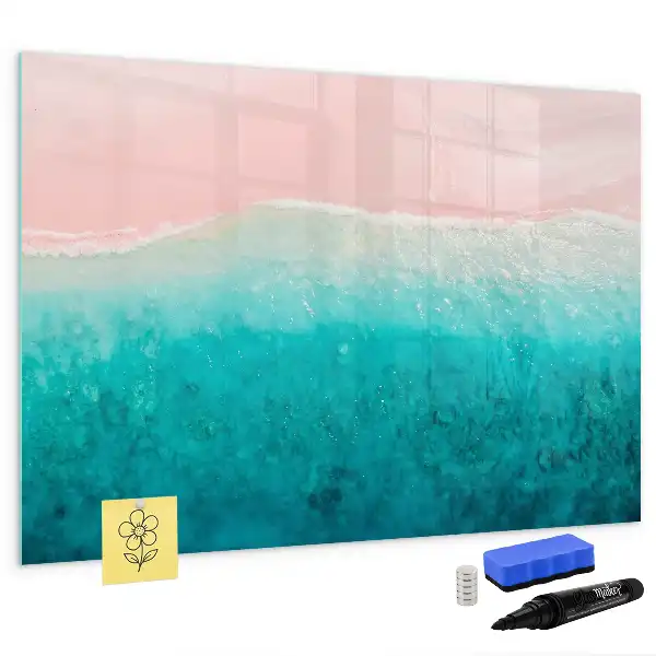 Magnetic marker board with a beach and sea design