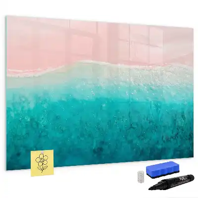 Magnetic marker board with a beach and sea design