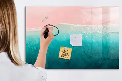 Magnetic marker board with a beach and sea design