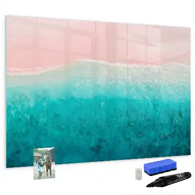 Magnetic marker board with a beach and sea design