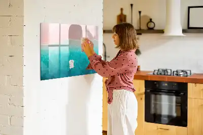 Magnetic marker board with a beach and sea design