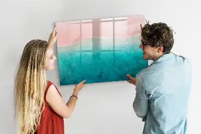 Magnetic marker board with a beach and sea design