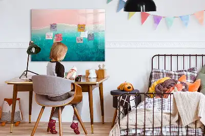 Magnetic marker board with a beach and sea design
