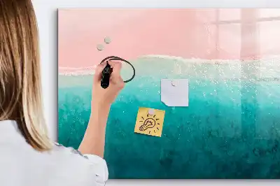 Magnetic marker board with a beach and sea design