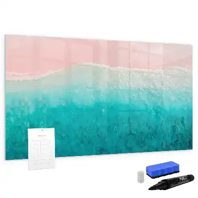 Magnetic marker board with a beach and sea design