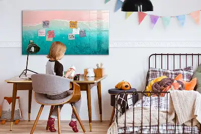 Magnetic marker board with a beach and sea design