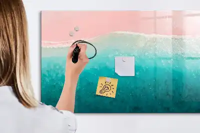 Magnetic marker board with a beach and sea design