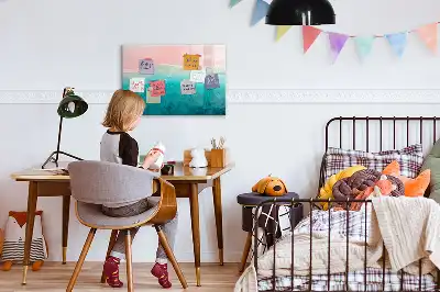 Magnetic marker board with a beach and sea design