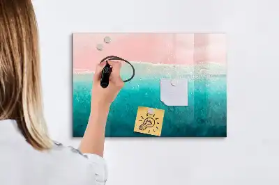 Magnetic marker board with a beach and sea design