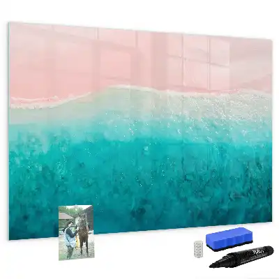 Magnetic marker board with a beach and sea design