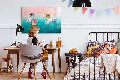 Magnetic marker board with a beach and sea design