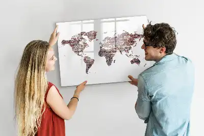 Magnetic glass dry erase board world map on brick design