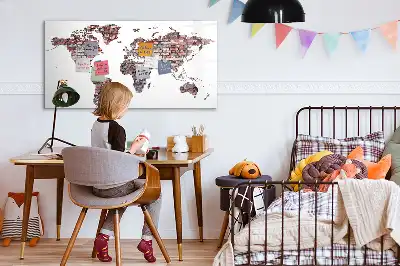 Magnetic glass dry erase board world map on brick design