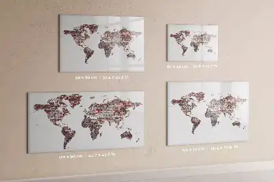 Magnetic glass dry erase board world map on brick design