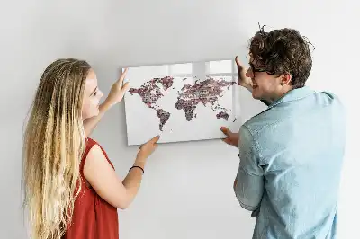Magnetic glass dry erase board world map on brick design