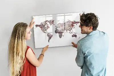 Magnetic glass dry erase board world map on brick design