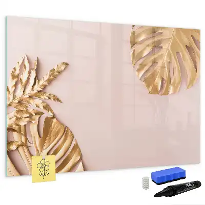 Magnetic glass dry erase board with gold tropical leaves design