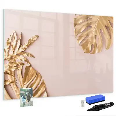 Magnetic glass dry erase board with gold tropical leaves design