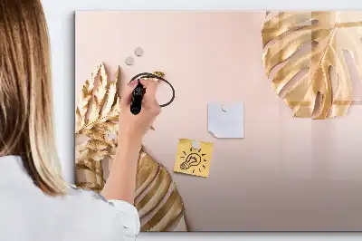 Magnetic glass dry erase board with gold tropical leaves design