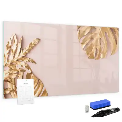 Magnetic glass dry erase board with gold tropical leaves design
