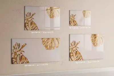 Magnetic glass dry erase board with gold tropical leaves design
