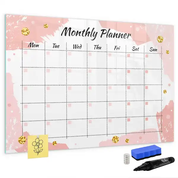 Magnetic glass dry erase board monthly planner