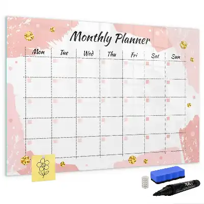 Magnetic glass dry erase board monthly planner