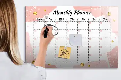 Magnetic glass dry erase board monthly planner
