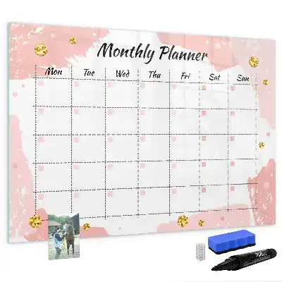 Magnetic glass dry erase board monthly planner
