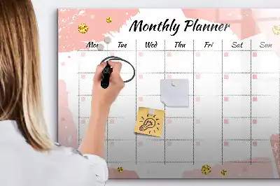 Magnetic glass dry erase board monthly planner