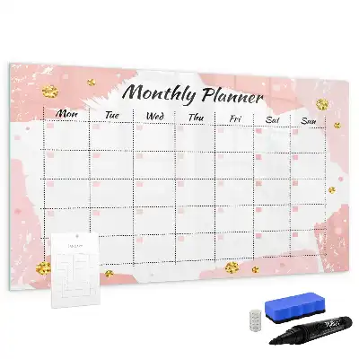 Magnetic glass dry erase board monthly planner