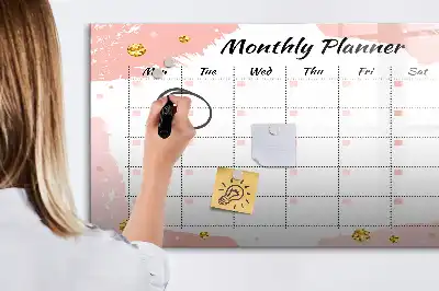 Magnetic glass dry erase board monthly planner