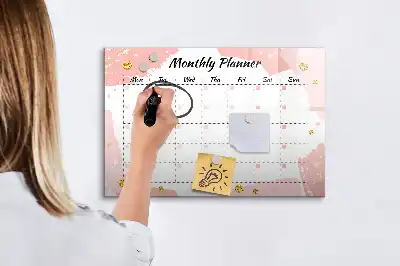 Magnetic glass dry erase board monthly planner